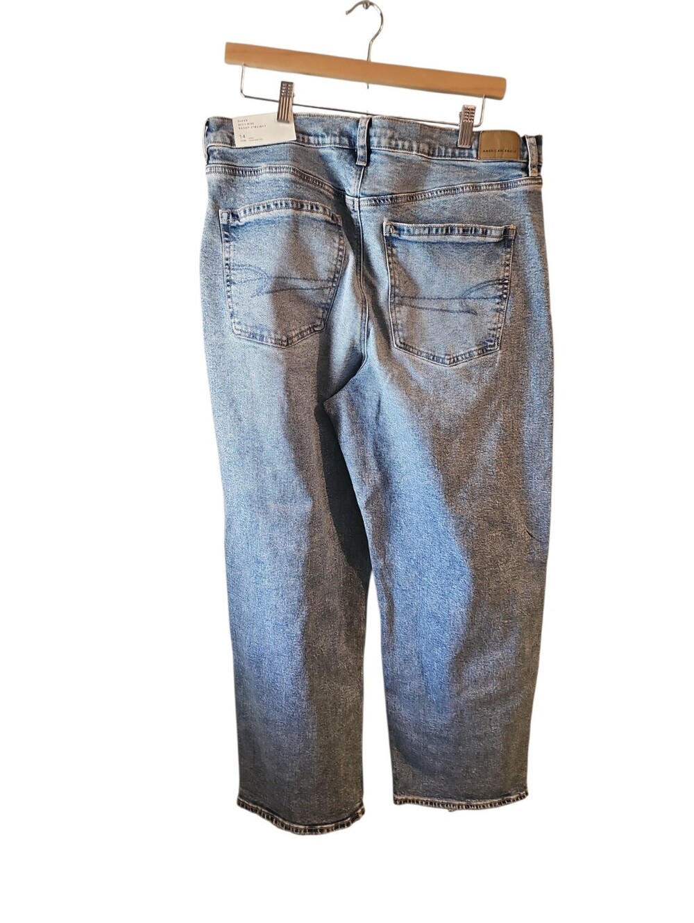 AE Strigid Curvy Embellished Super High-Waisted Baggy Straight Jean 14 Short - Picture 7 of 12